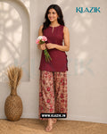 Maroon Blossom Sleeveless Kurti With Floral Printed Farshi Salwar Set