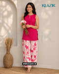 Fuchsia Pink Sleeveless Kurti With Floral Printed Farshi Salwar Set