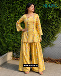 Serena Yellow Floral Side Corset Kurti With Printed Farshi Salwar Set