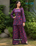 Scarlett Navy And Pink Floral Side Corset Kurti With Printed Farshi Salwar Set